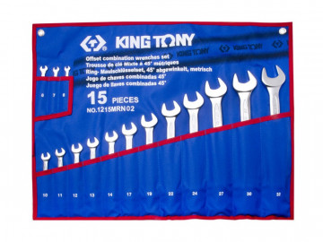 Набор комбинированных ключей, 6-32 мм, чехол из теторона, 15 предметов KING TONY 1215MRN02